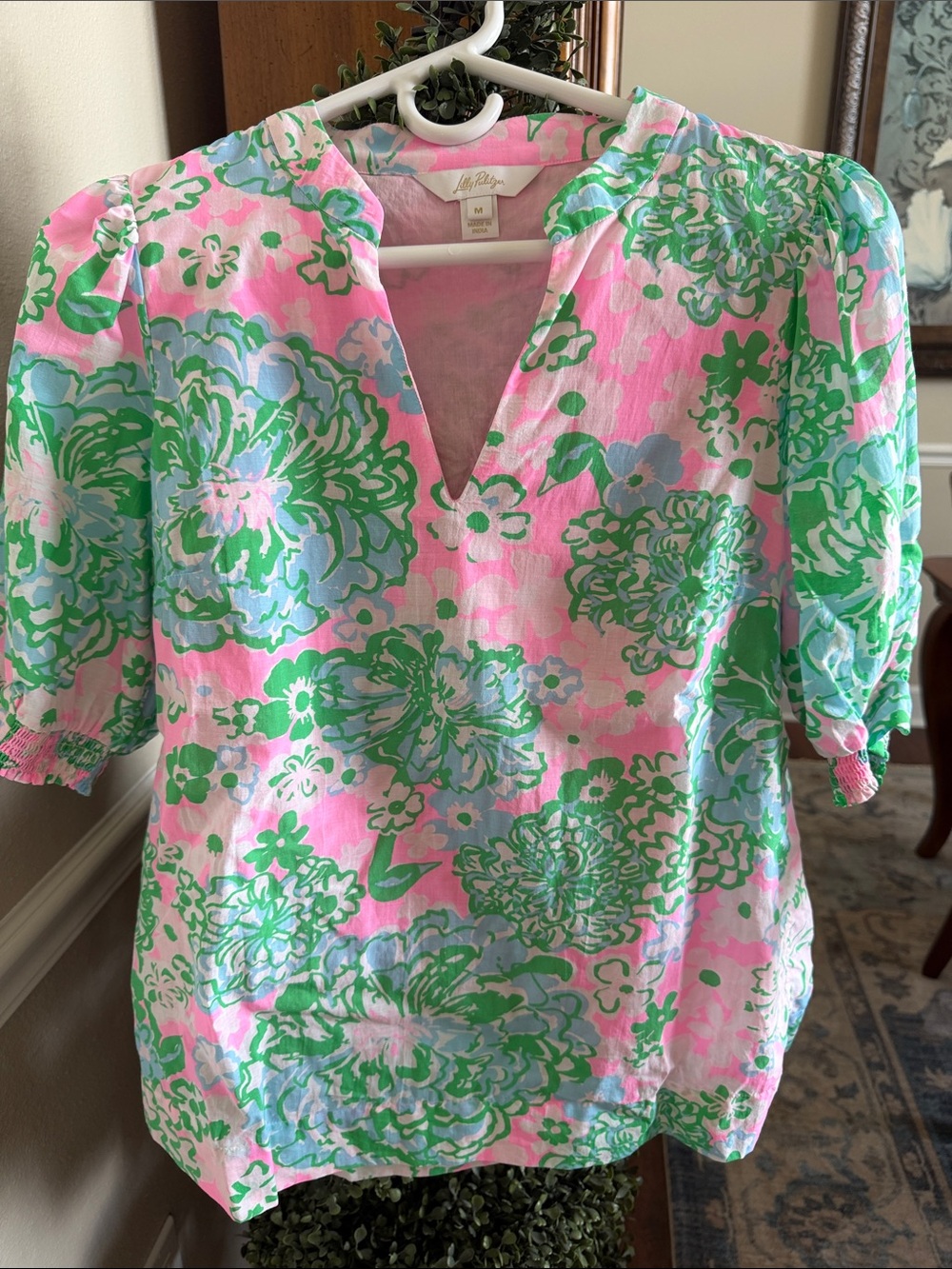 Lilly Pulitzer Pink, Green & Light Blue Floral V-Neck Tunic